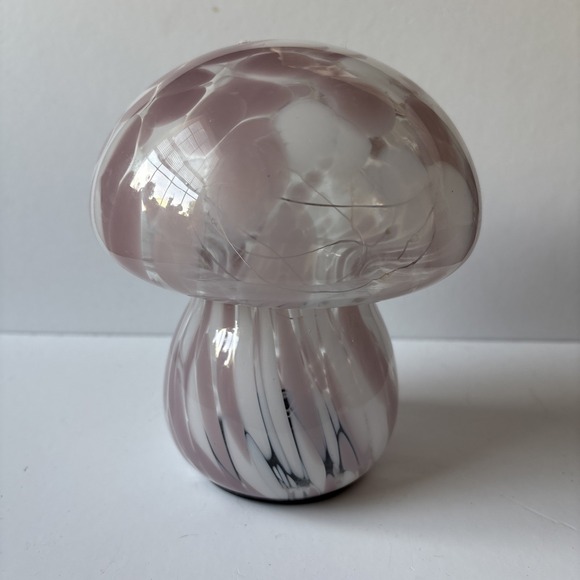 DECOR WALTHER Other - Pink White Swirl Glass Mushroom Lamp Battery Operated Light Up Decor 7"
